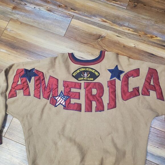 Vintage 90s Sz Large America MADE IN USA Spell Out Stitched Crewneck Sweatshirt - Picture 8 of 11